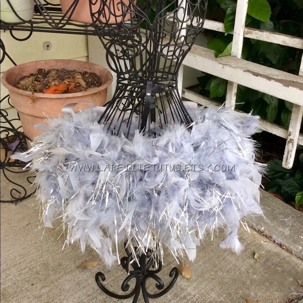 Silver tinsel feather tutu